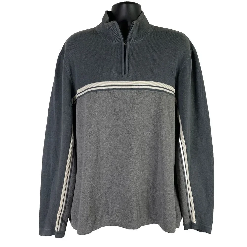 Eddie Bauer Men Pullover XL Tall Gray Thick Knit Heavyweight Faux Collar 1/4 Zip